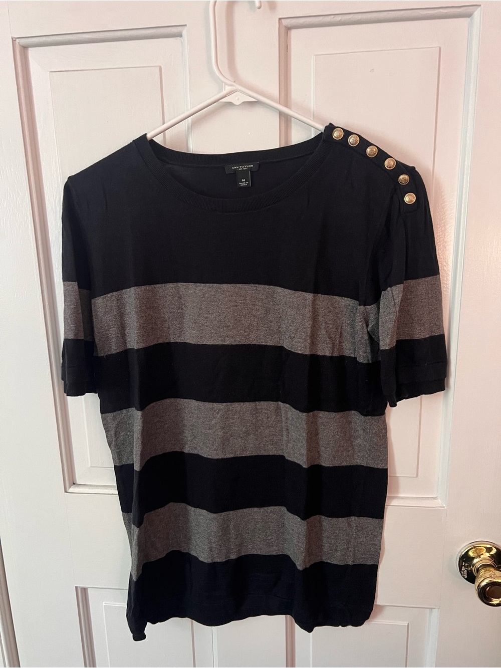 Striped navy and Gray Button-Shoulder Top